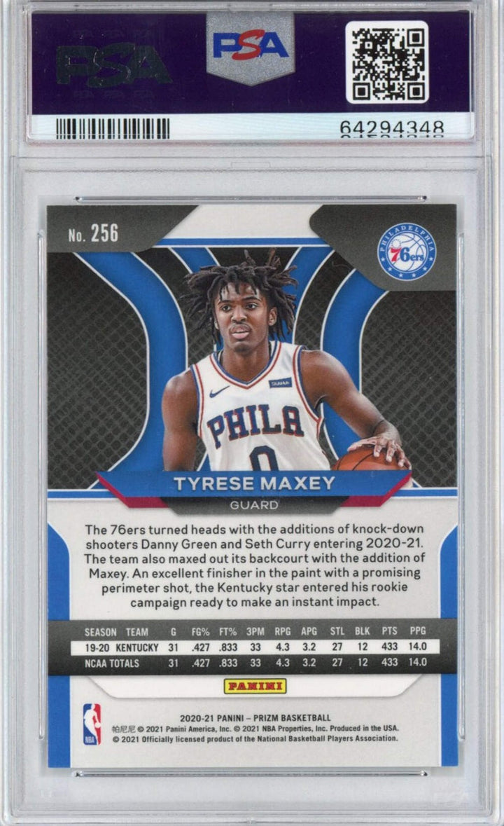 Graded 2020-21 Panini Prizm Tyrese Maxey #256 Rookie RC Basketball Card PSA 10