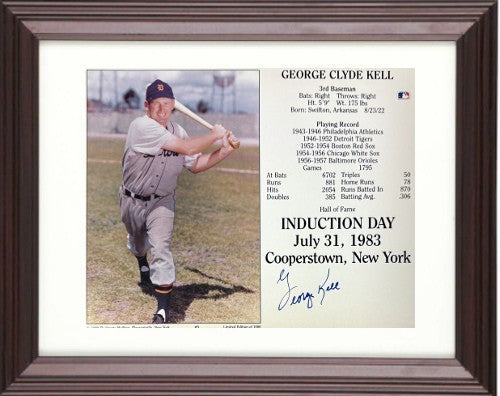 George Kell signed Tigers Hall of Fame Induction 8x10 Photo/Card Framed- COA