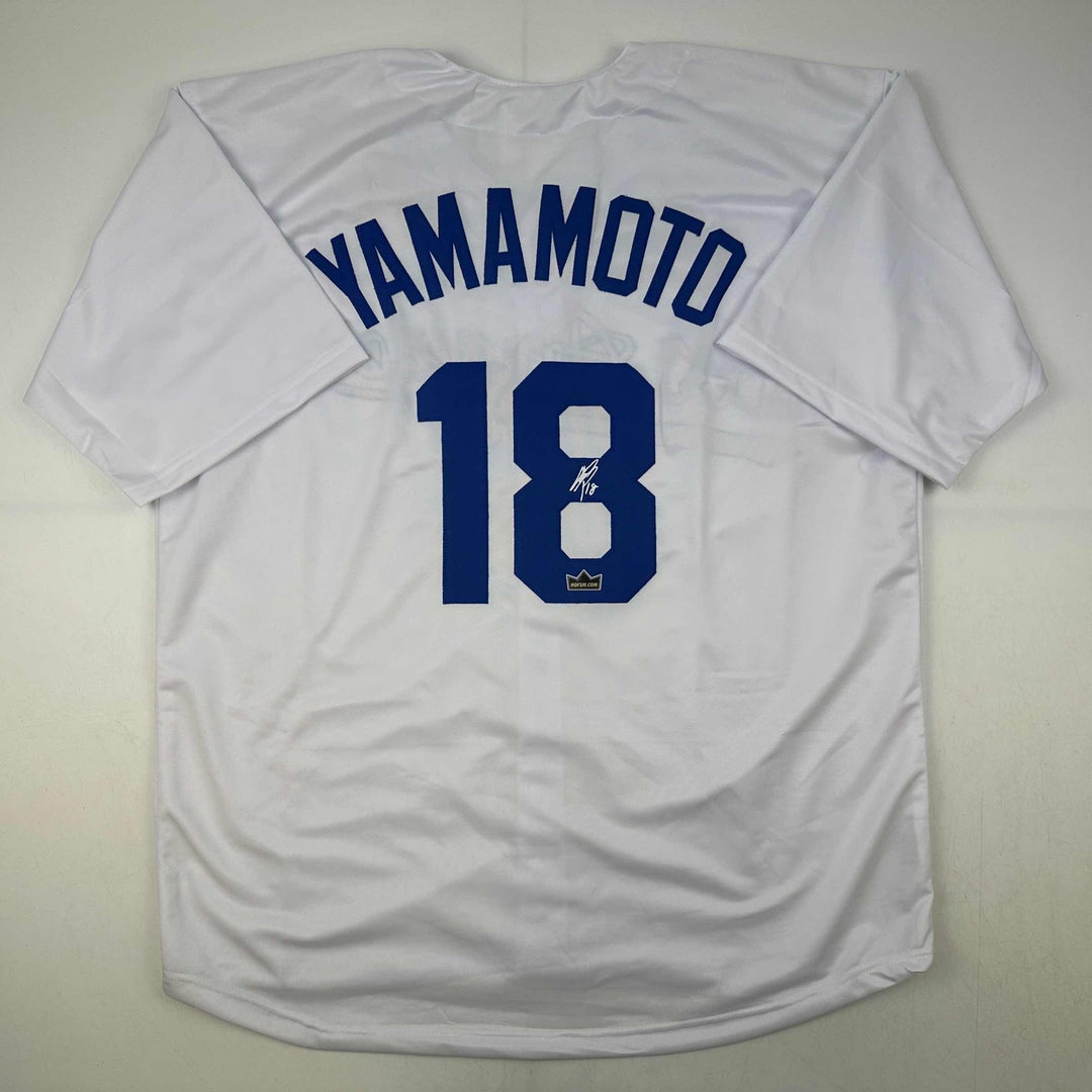 Facsimile Autographed Yoshinobu Yamamoto Los Angeles LA White Reprint Jersey XL