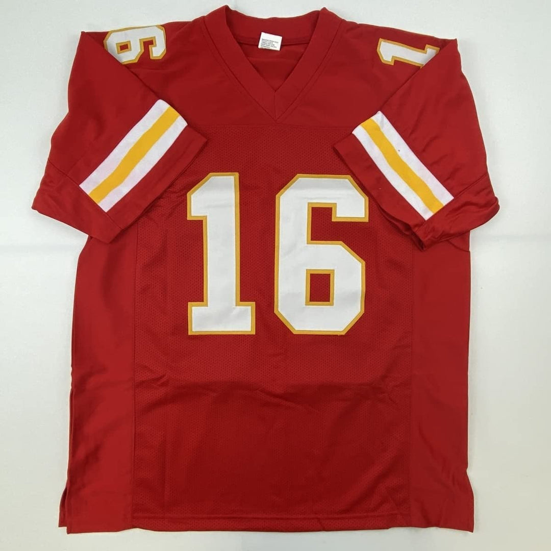 Autographed/Signed Len Dawson HOF 87 Kansas City Red Jersey JSA COA
