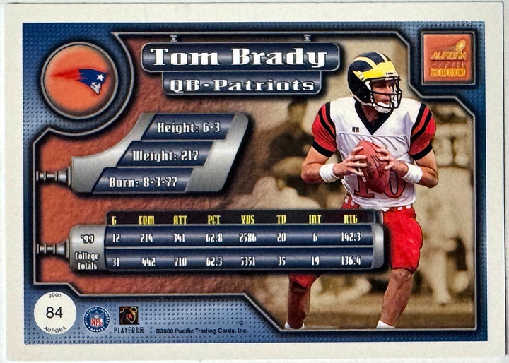 Tom Brady 2000 Pacific Aurora Rookie Card (RC) #84 - (New England Patriots/GOAT)