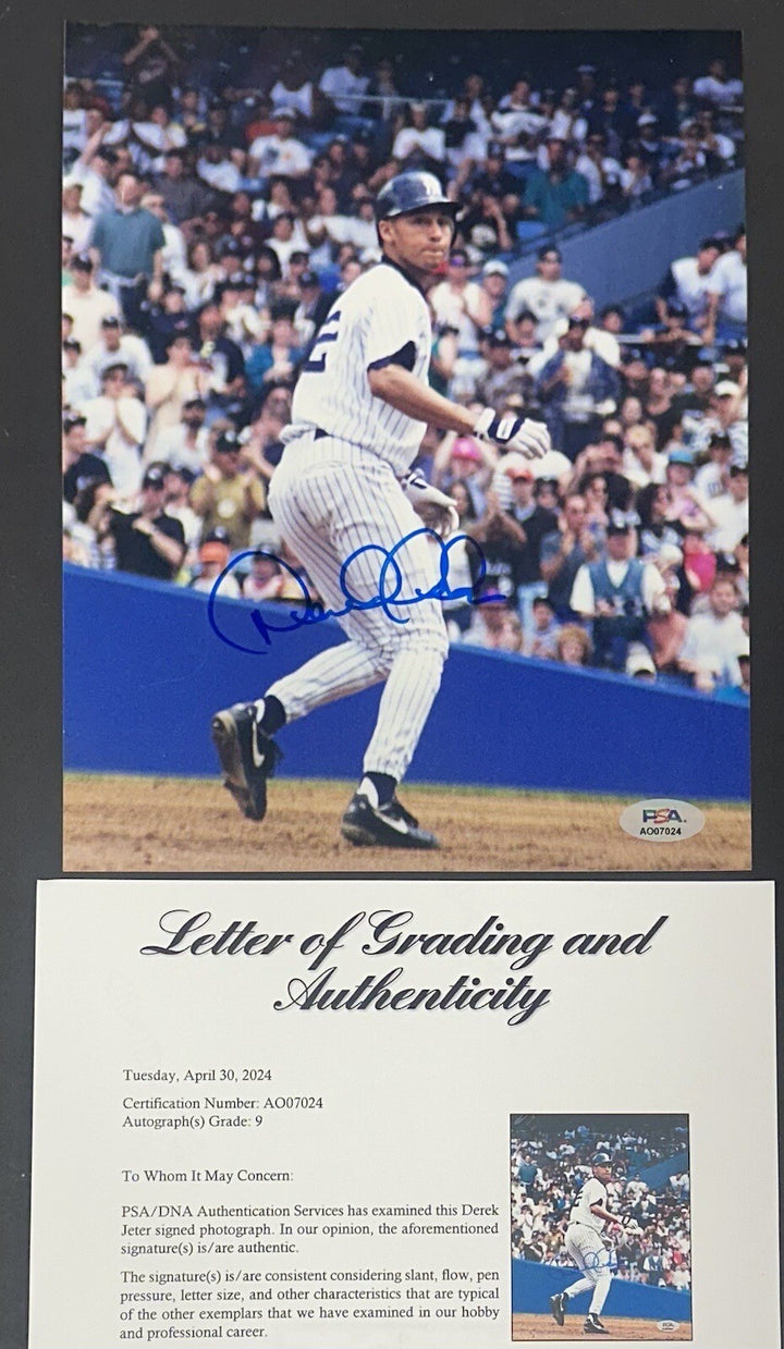 Derek Jeter Signed 8x10 Photo PSA 9 Mint Rookie 1995 Autograph Yankees LOA HOF
