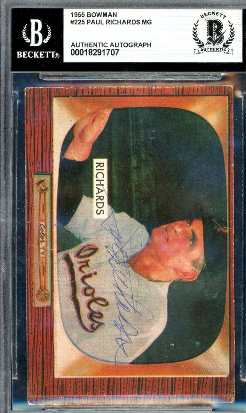 Paul Richards Beckett BAS Signed 1955 Bowman Autograph