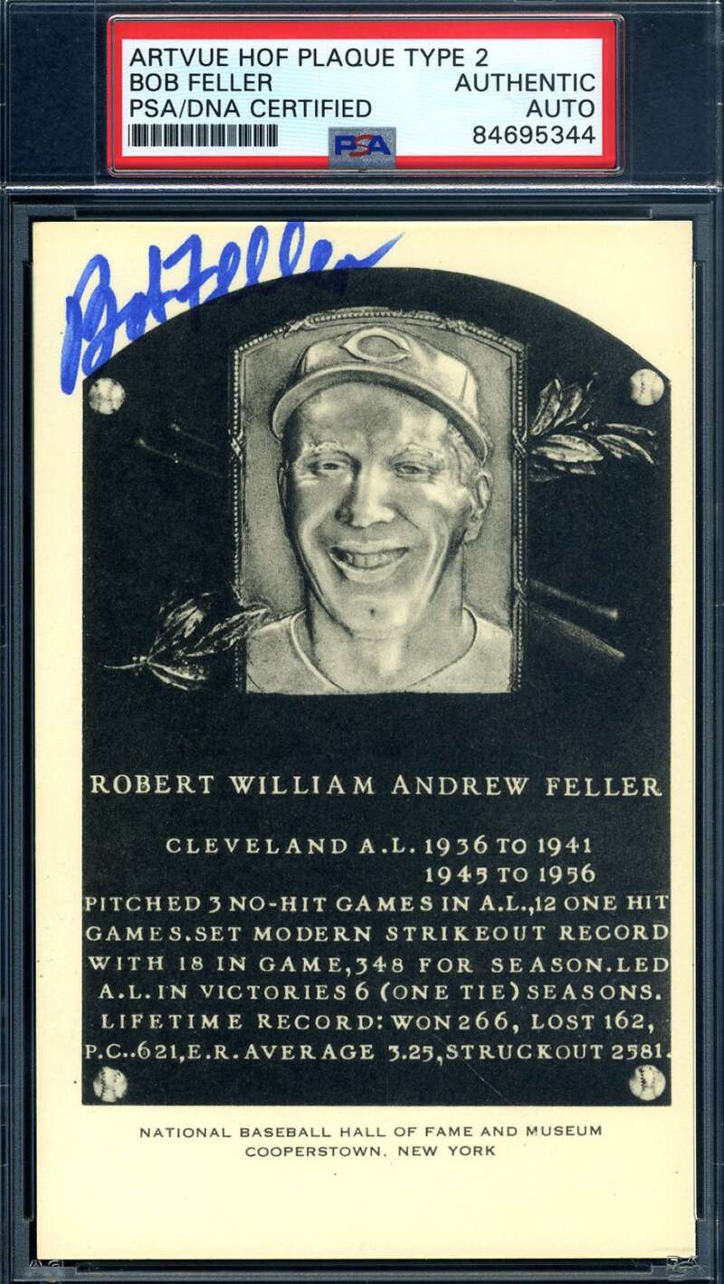 Bob Feller PSA DNA Signed Black White Hall Of Fame Plaque Autograph