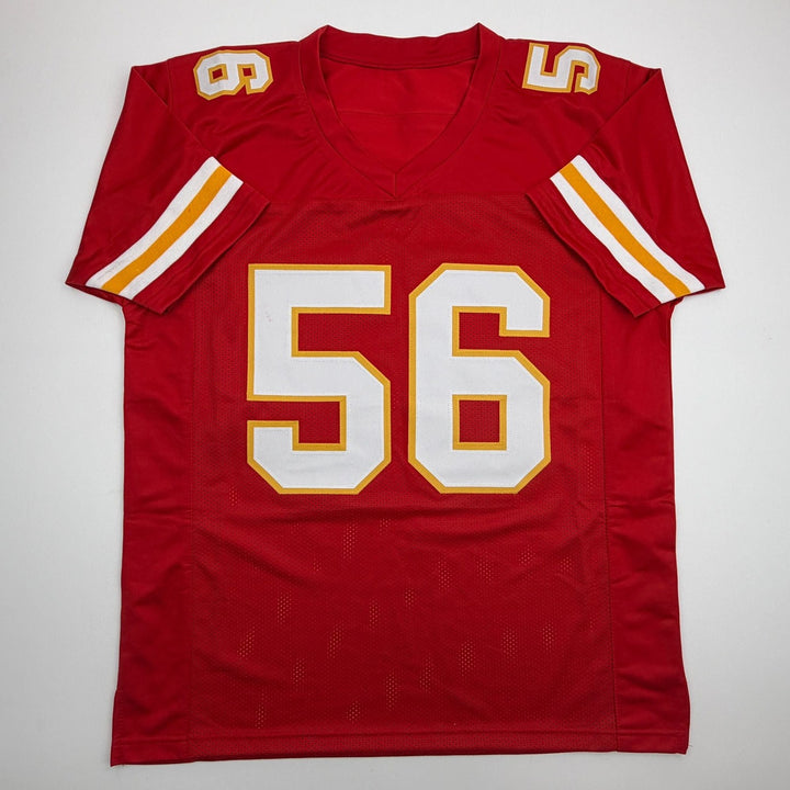 Autographed/Signed Derrick Johnson Kansas City Red Football Jersey Beckett COA