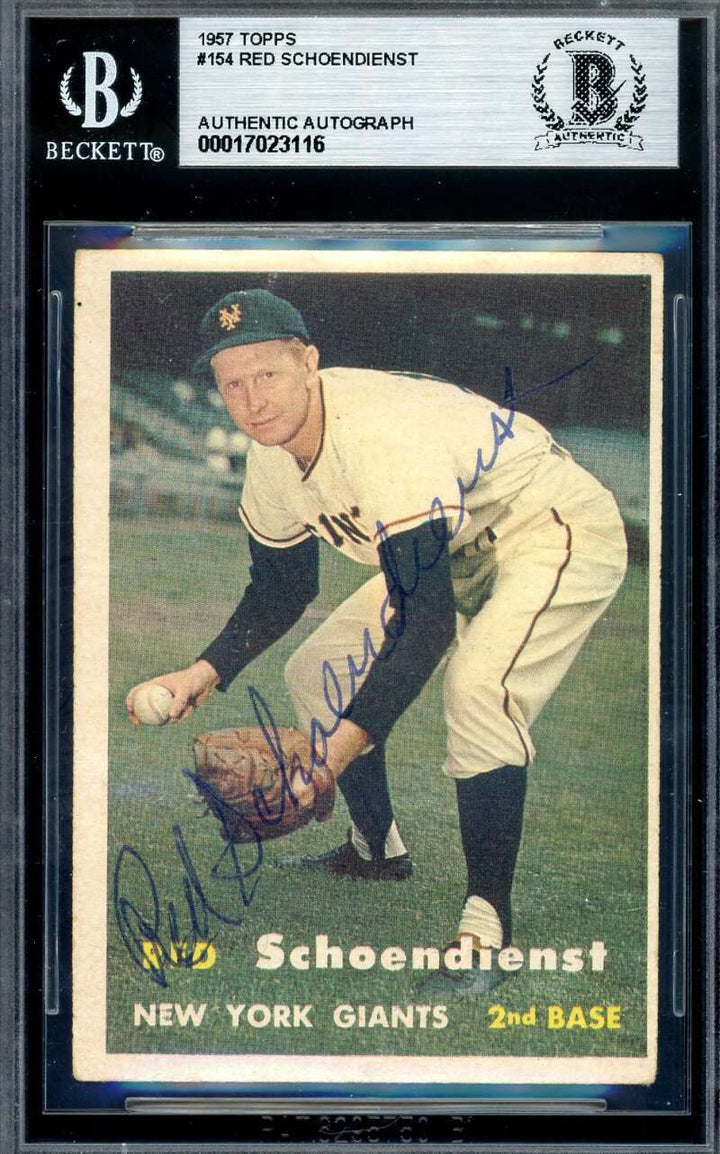 Red Schoendienst Beckett BAS Vintage Signed 1957 Topps Autograph