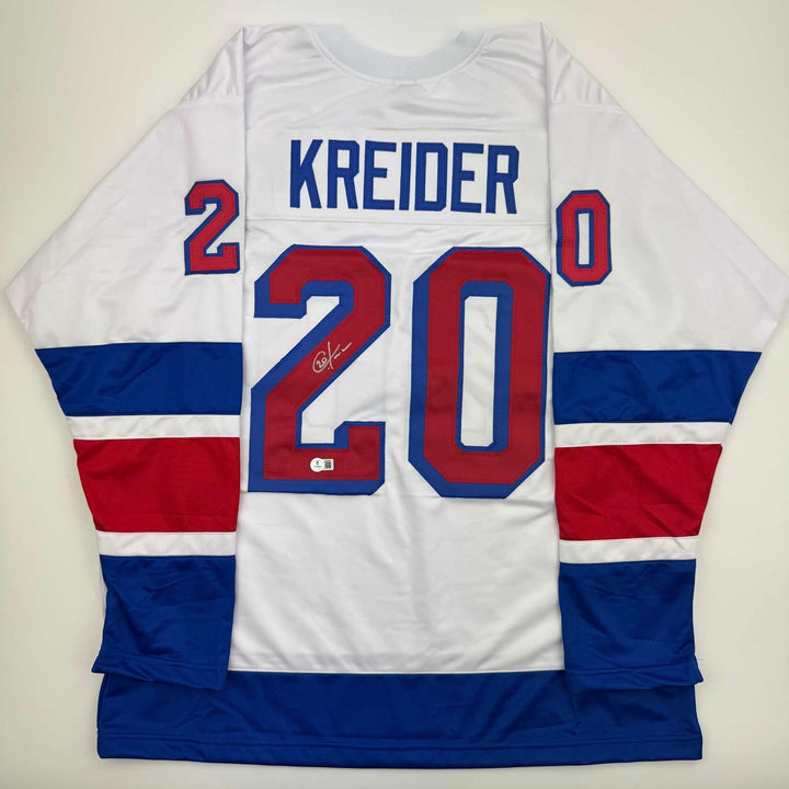 Autographed/Signed Chris Kreider New York White Jersey Beckett BAS COA