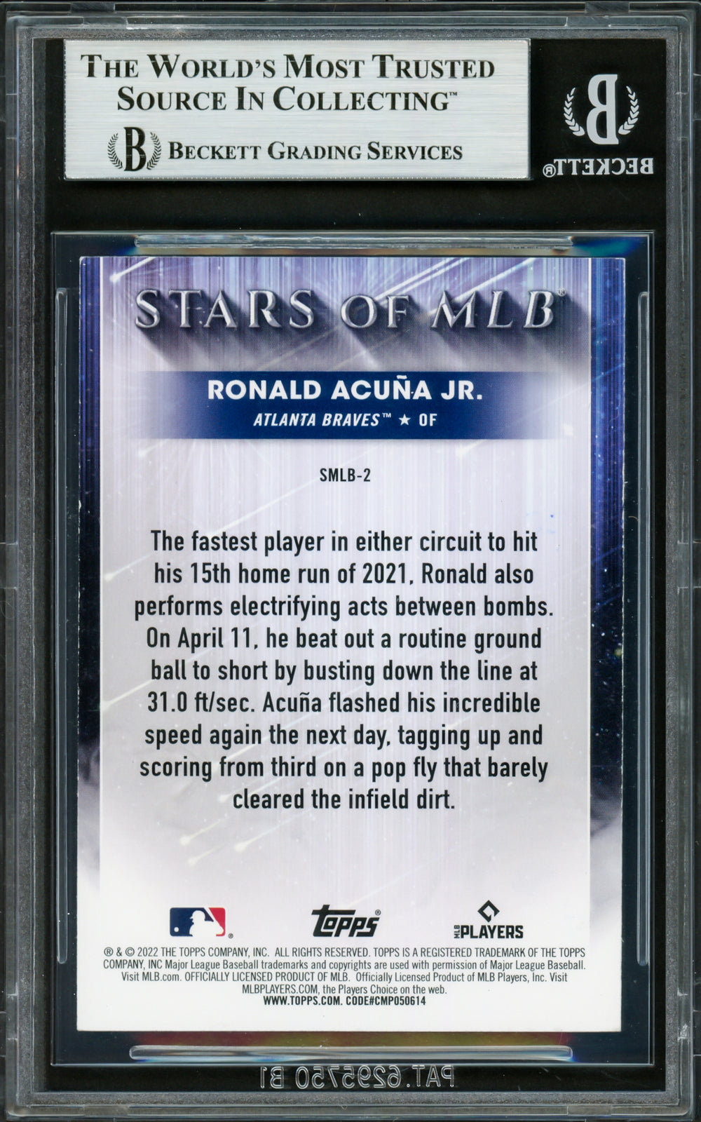 Ronald Acuna Jr Auto 2022 Topps Stars of MLB Card SMLB-2 Braves Beckett 16711369
