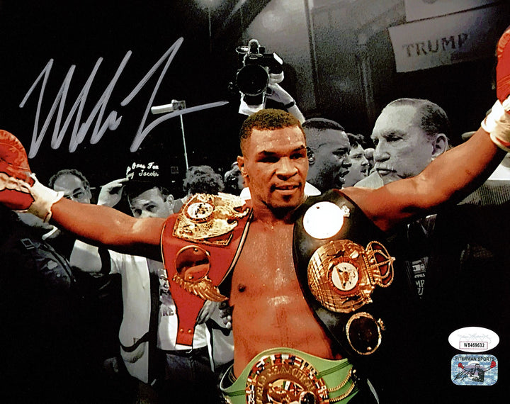 Mike Tyson Signed 8x10 Photo Belts JSA Witness