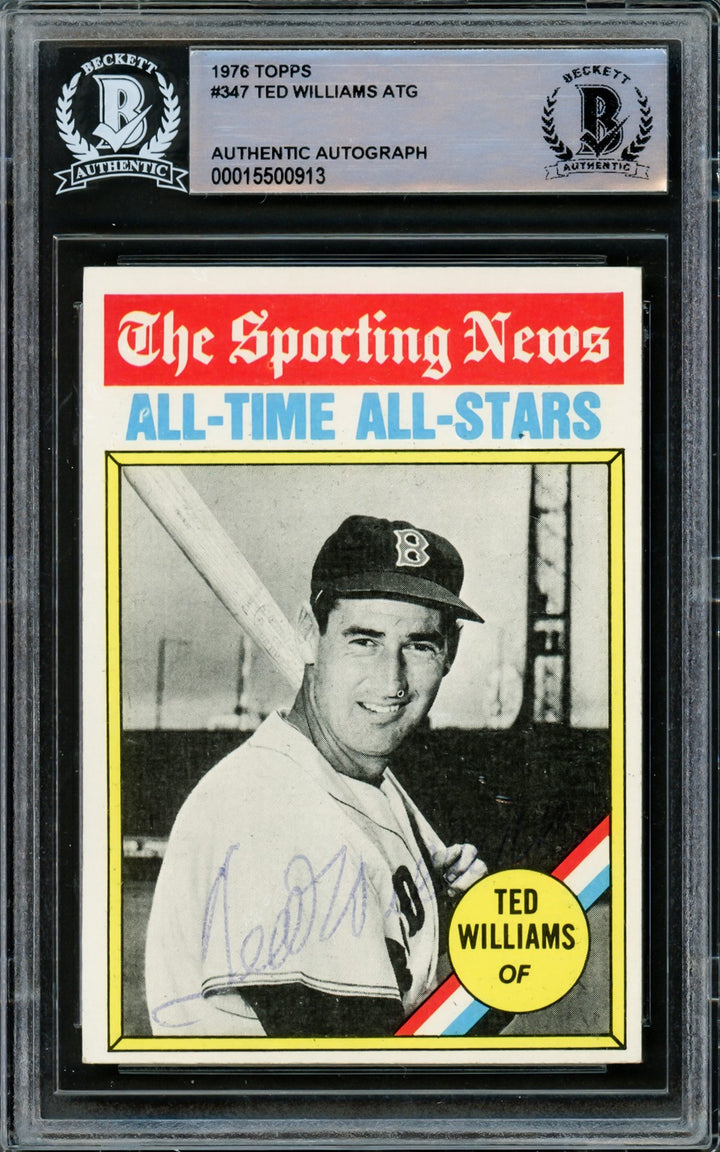 Ted Williams Signed 1976 Topps Card 347 Boston Red Sox Beckett #15500913