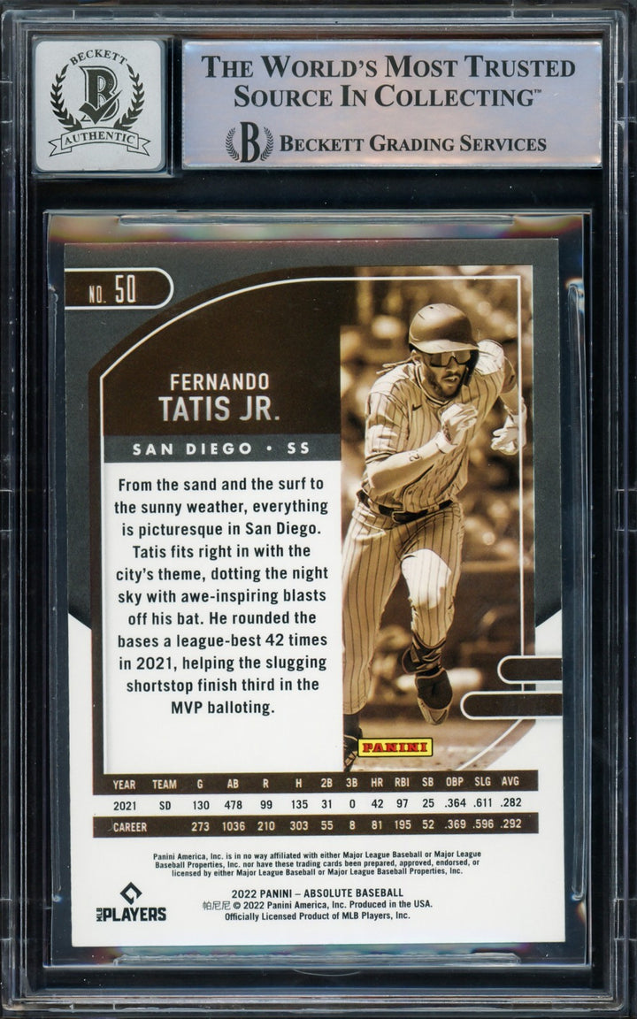 Fernando Tatis Jr. Signed 2022 Panini Absolute Card 50 Padres Auto 10 Beckett