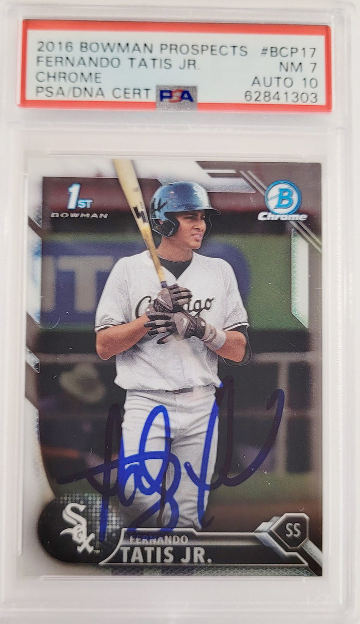 Fernando Tatis Jr Auto 2016 Bowman Chrome Prospects RC BCP17 Padres PSA 7 Sig 10
