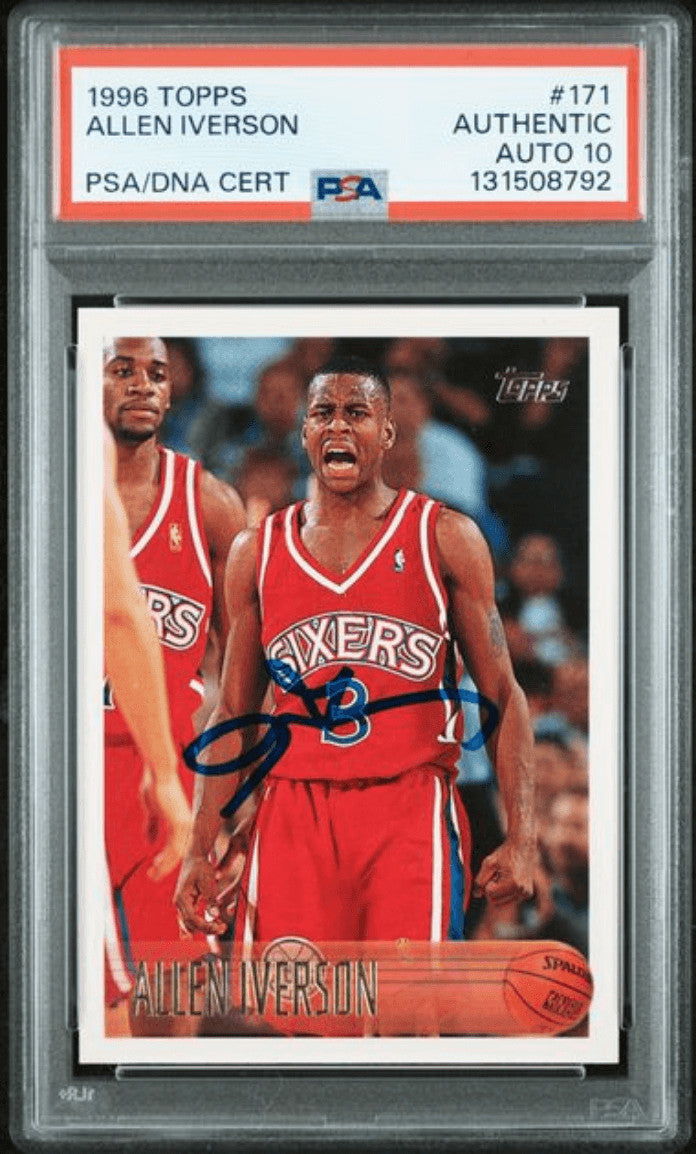 Graded 1996 Topps Allen Iverson #171 Rookie Card PSA 10 Auto Grade