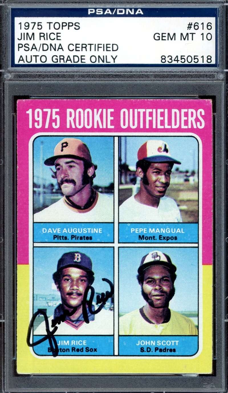Jim Rice Gem Mint 10 PSA DNA Signed 1975 Topps Rookie Autograph