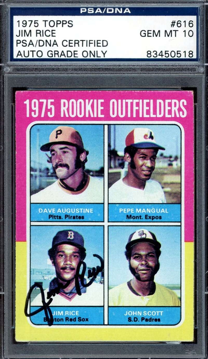 Jim Rice Gem Mint 10 PSA DNA Signed 1975 Topps Rookie Autograph