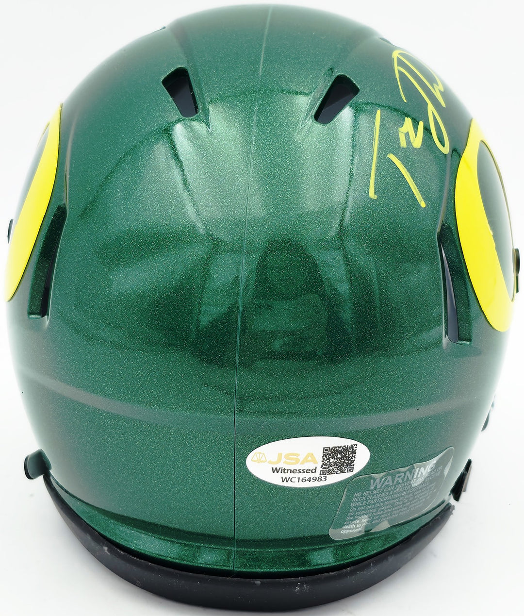 Tez Johnson Signed Oregon Ducks Green Speed Mini Helmet JSA Witness