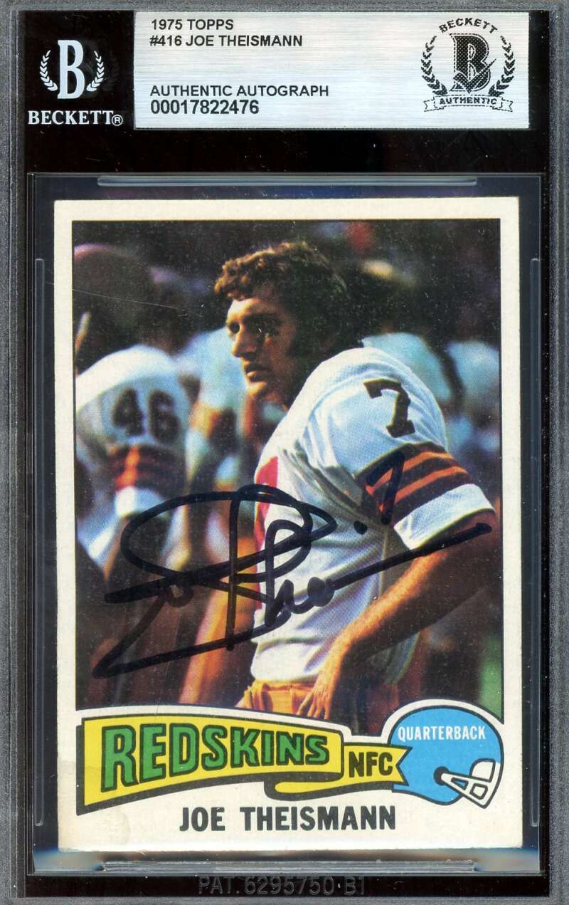 Joe Theismann Beckett BAS Signed 1975 Topps Rookie Autograph