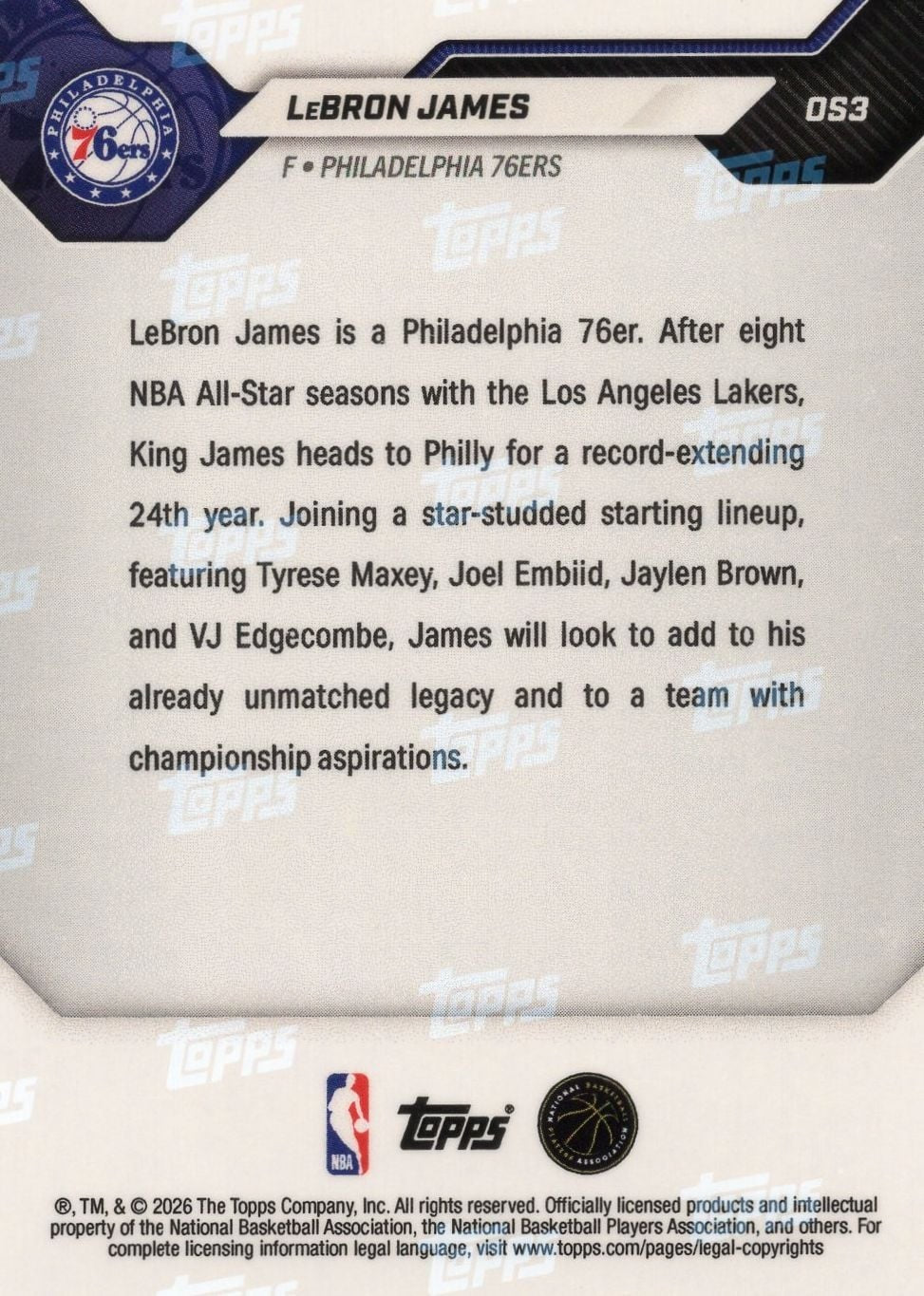 2026 Topps Now LeBron James #OS03 Rainbow Foil Basketball Card