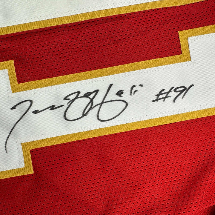 Autographed/Signed Tamba Hali Kansas City Red Jersey Beckett BAS COA