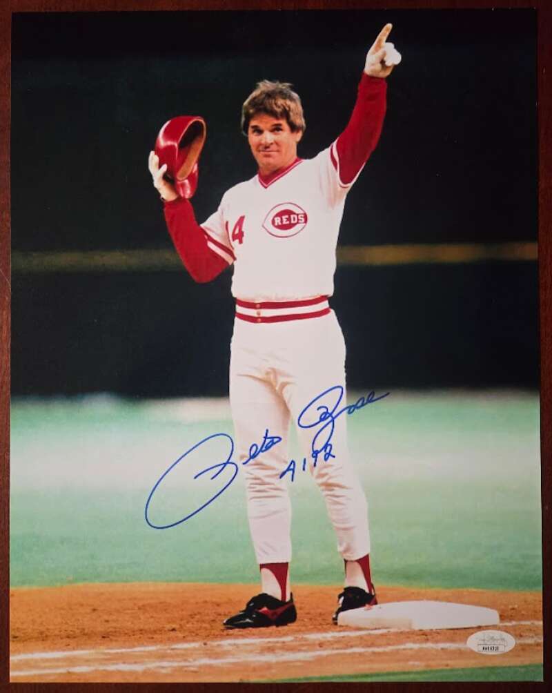 Pete Rose JSA Coa Signed 11x14 Photo Autograph Reds