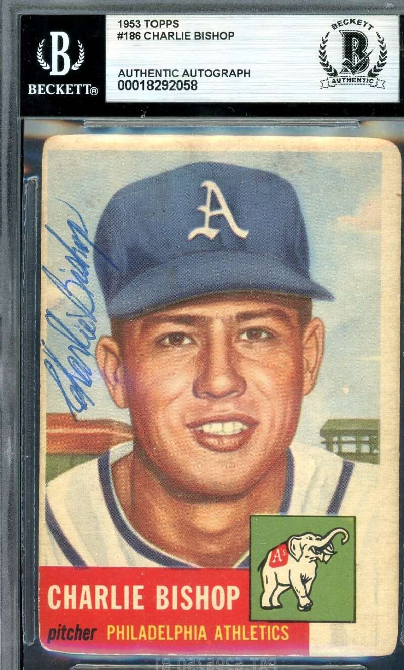 Charlie Bishop Beckett BAS Signed 1953 Topps Rookie Autograph