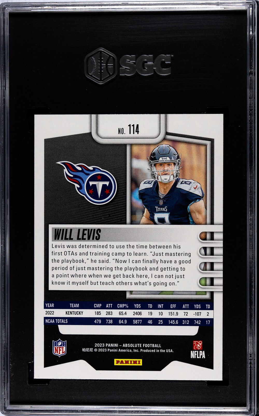 Will Levis 2023 Panini Absolute Retail Rookie Card (RC) #114-SGC Graded 9.5 Mint