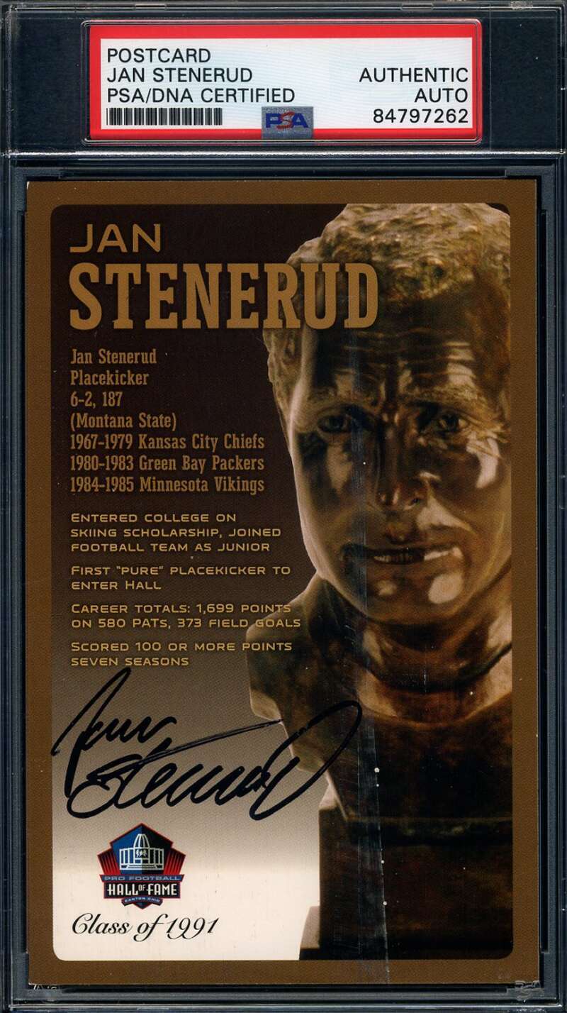 Jan Stenerud PSA DNA Signed Hall of Fame Bronze Bust Postcard Autographed