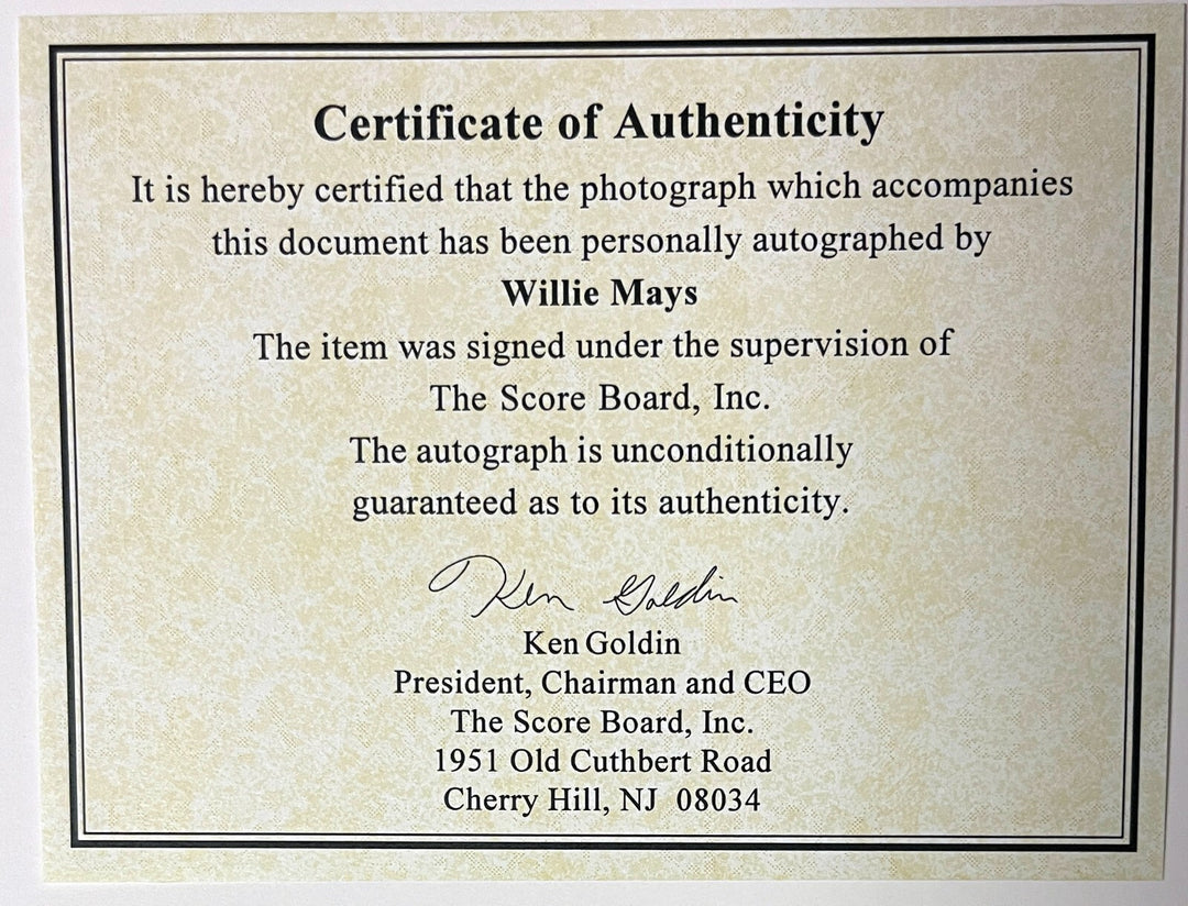 Willie Mays signed New York Giants  8x10 Photo Framed-Ken Goldin Score Board COA