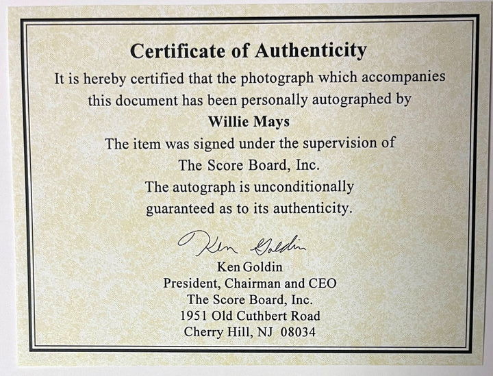 Willie Mays signed New York Giants  8x10 Photo Framed-Ken Goldin Score Board COA