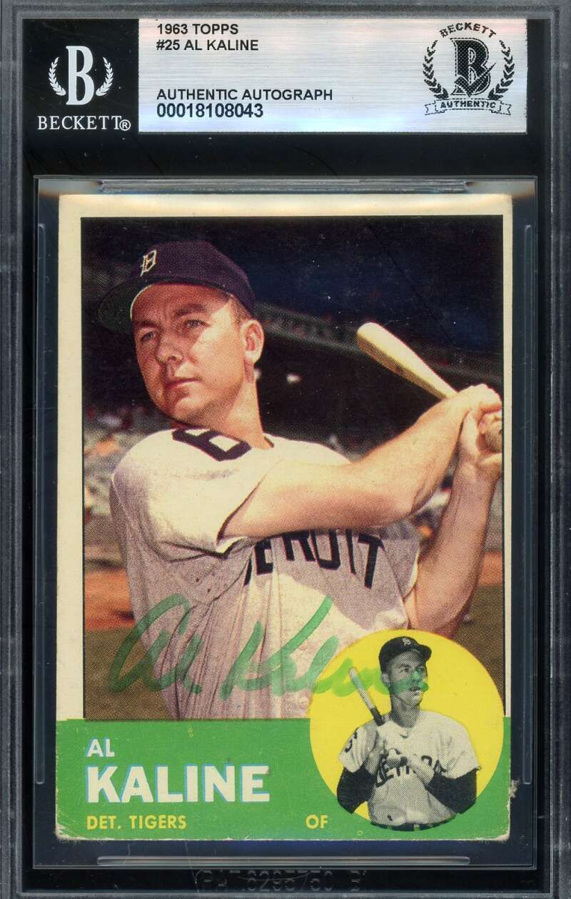 Al Kaline Beckett BAS Vintage Signed 1963 Topps Autograph