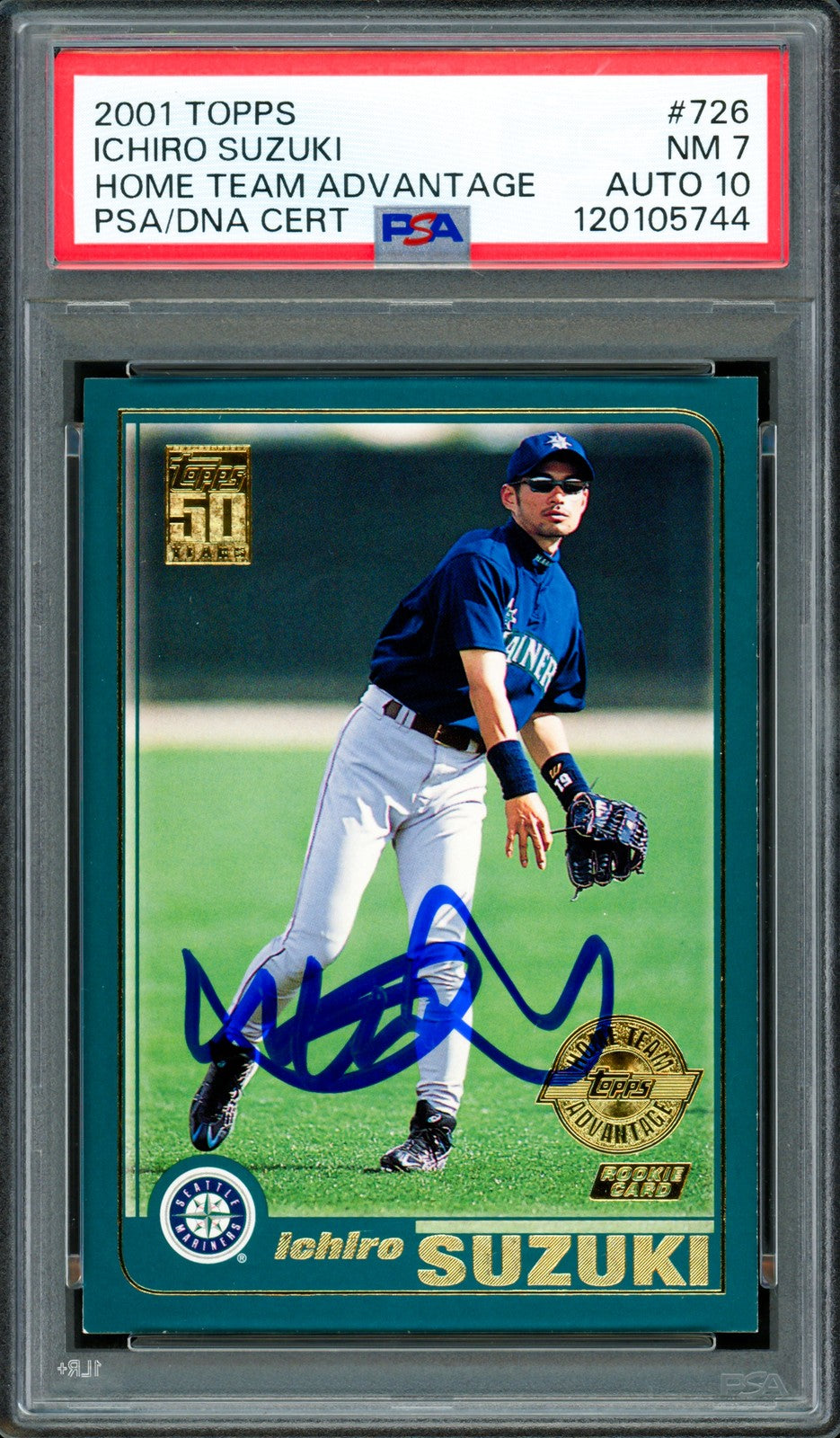 Ichiro Suzuki Auto 2001 Topps Advantage RC 726 Mariners PSA 7 Auto GM 10 PSA/DNA