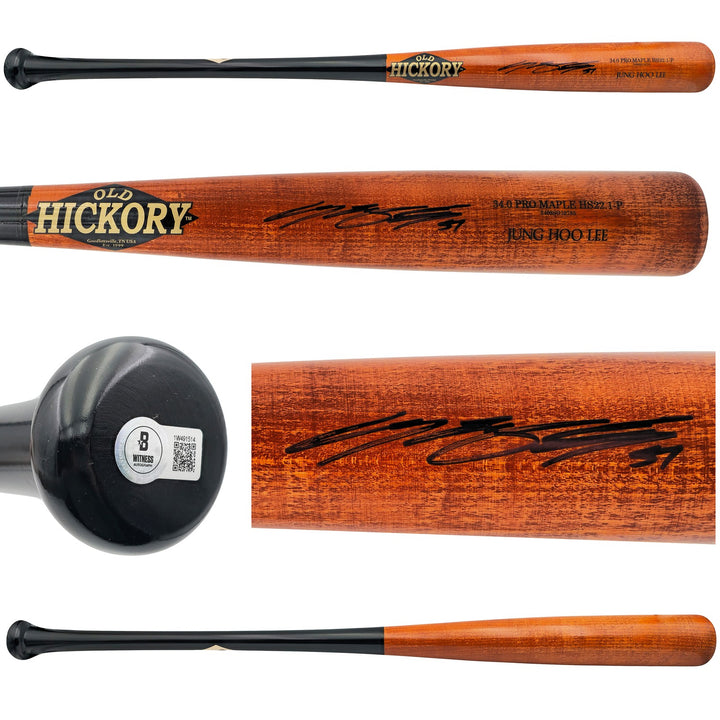 Jung Hoo Lee Orange & Black Old Hickory Player Model Signed Bat Beckett BAS