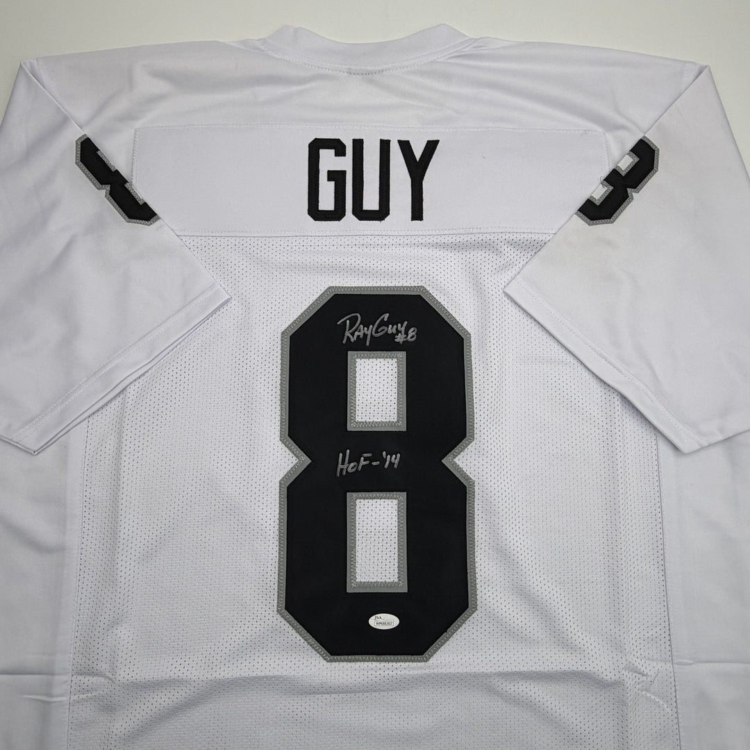 Autographed/Signed Ray Guy HOF Oakland Las Vegas White Football Jersey JSA COA