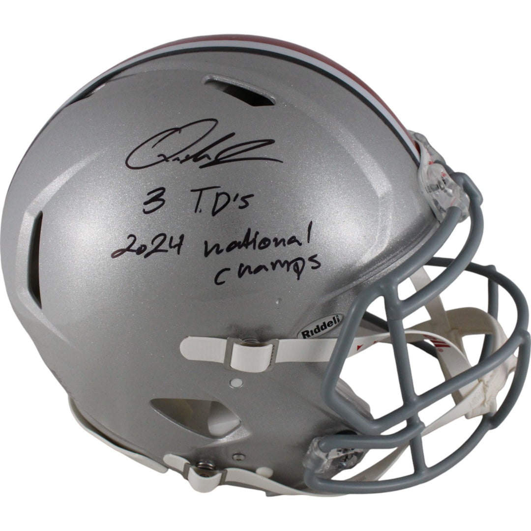 Quinshon Judkins Autographed\ Ohio State Buckeyes Pro Helmet 2 Ins Beckett 49645