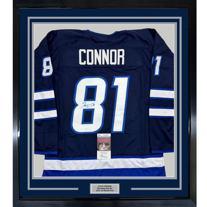 Framed Autographed/Signed Kyle Connor 35x39 Winnipeg Blue Jersey JSA COA