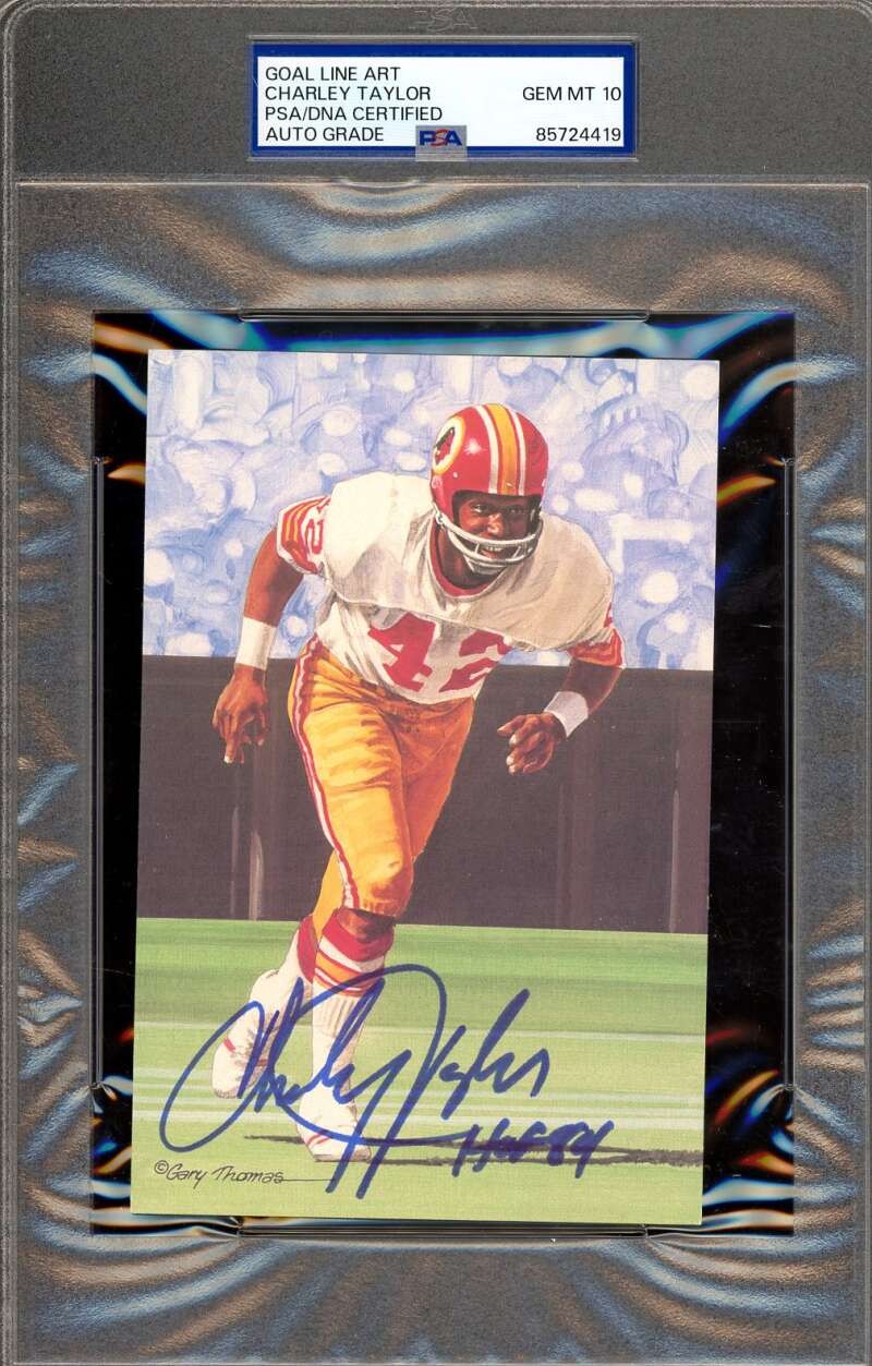 Charley Taylor Gem Mint 10 PSA DNA Signed Goal Line Art Card GLAC Auto 84