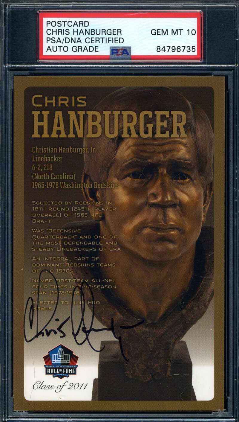 Chris Hanburger Gem Mint 10 PSA DNA Signed HOF Bronze Bust Postcard Autograph