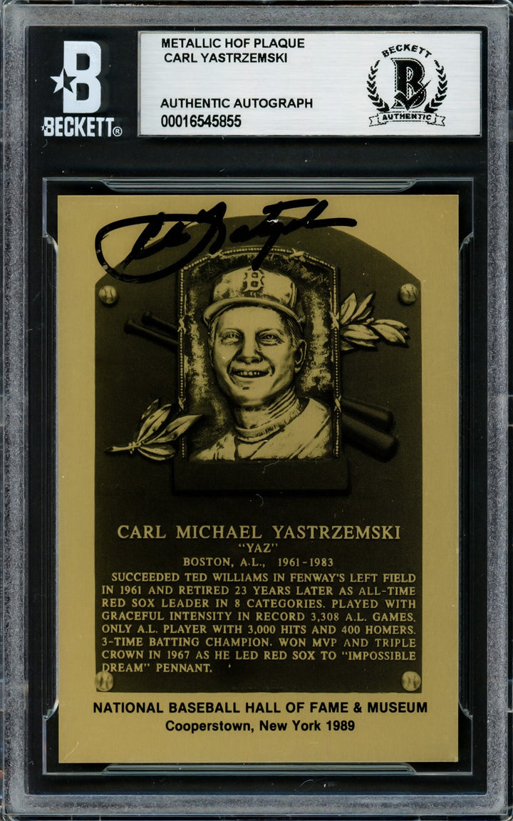 Carl Yastrzemski Signed 1989 HOF Metallic Plaque Card Boston Red Sox Beckett