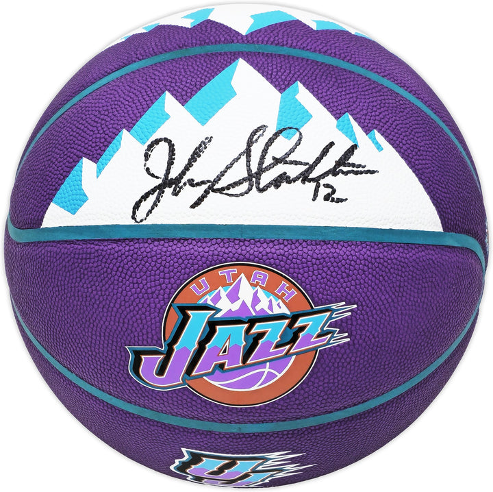 John Stockton Signed Purple City Edition Basketball Jazz Mountains Beckett Wit