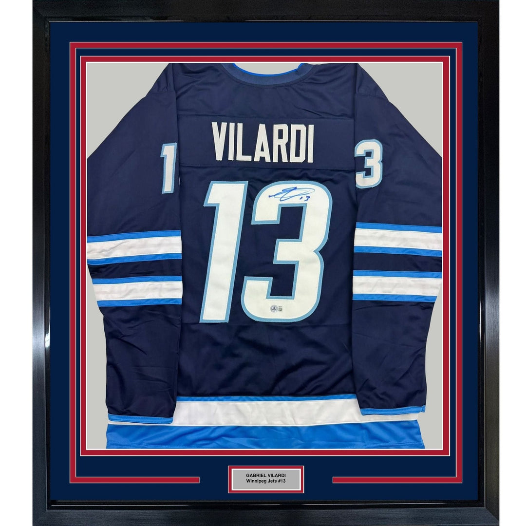 Framed Signed Gabriel Vilardi 35x39 Winnipeg Blue Jersey Beckett BAS COA