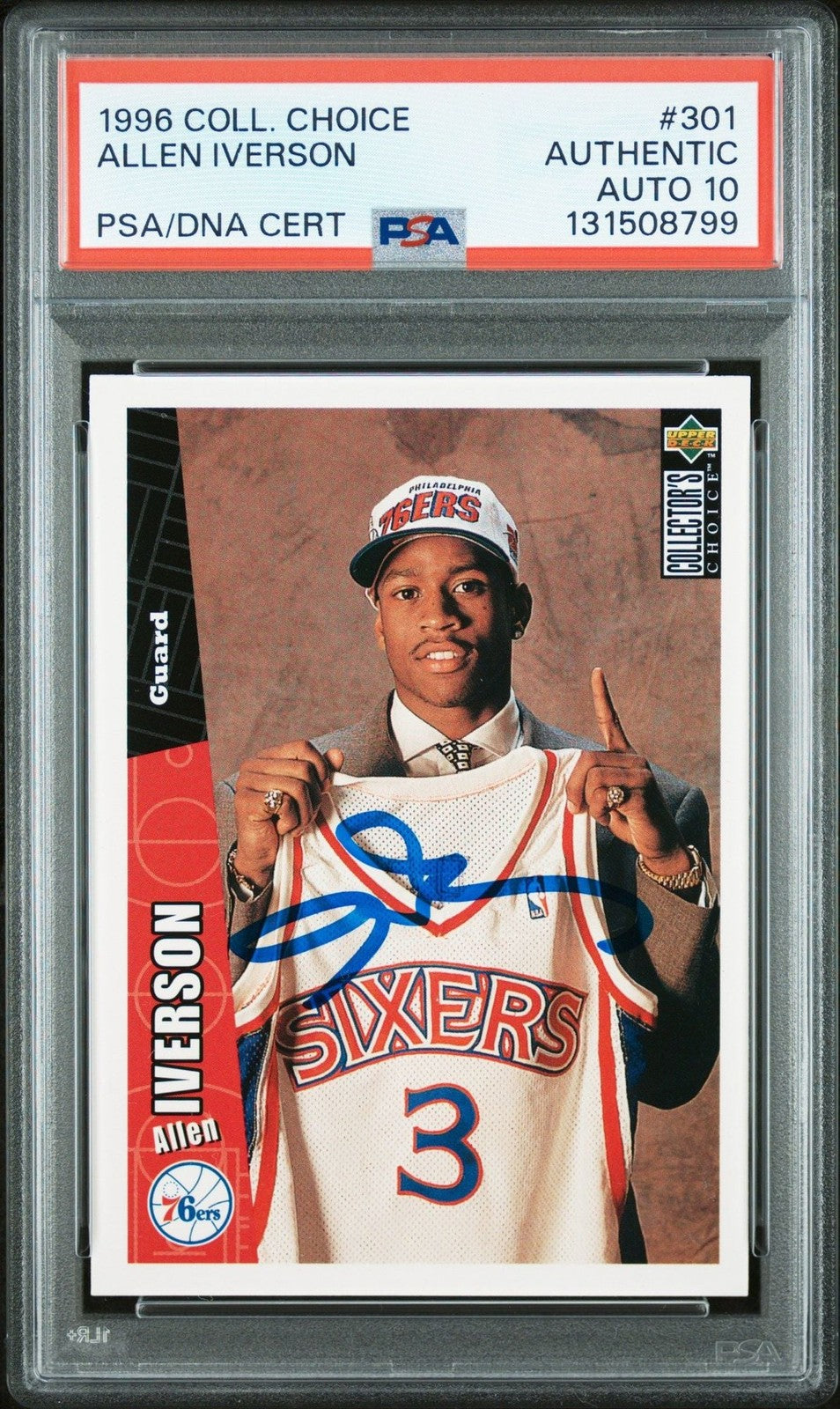 Graded 1996 Collector's Choice Allen Iverson #301 RC Card PSA 10 Auto Grade