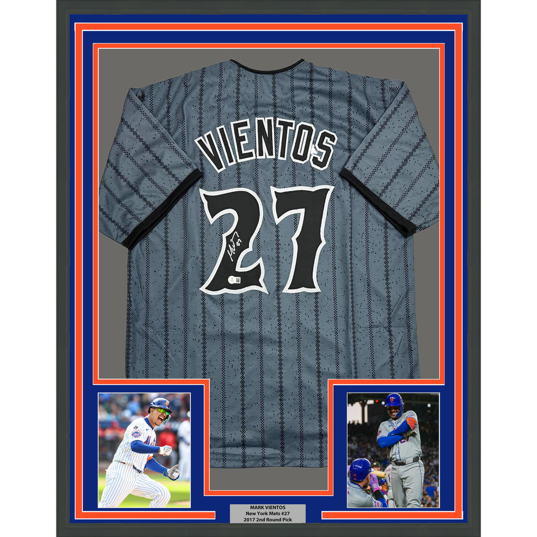Framed Autographed/Signed Mark Vientos 35x39 New York Grey Jersey Beckett COA