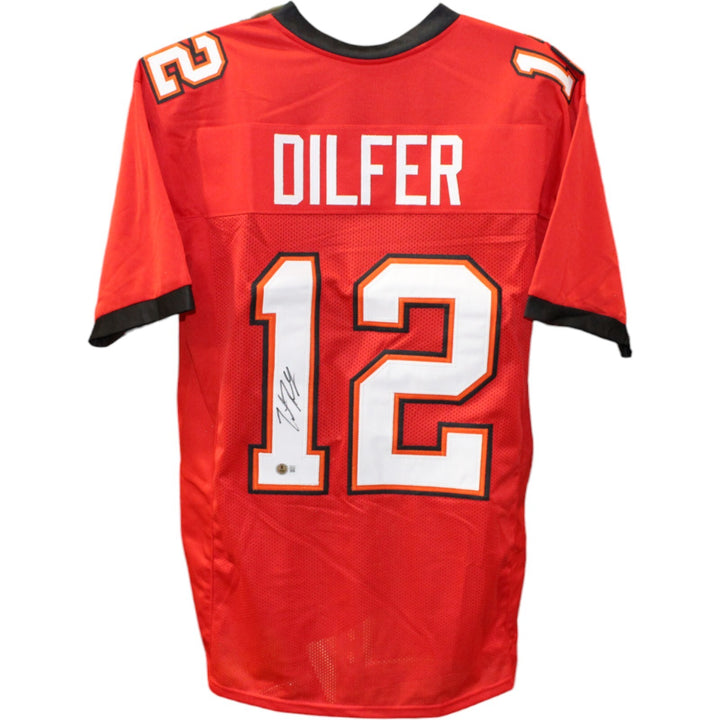 Trent Dilfer Autographed/Signed Pro Style Red XL Jersey Beckett 48418