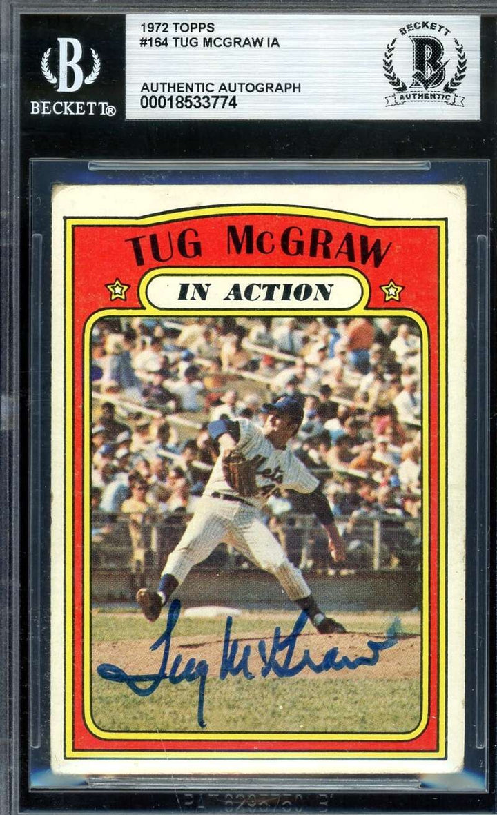 Tug McGraw Beckett BAS Signed 1972 Topps In Action Autographed