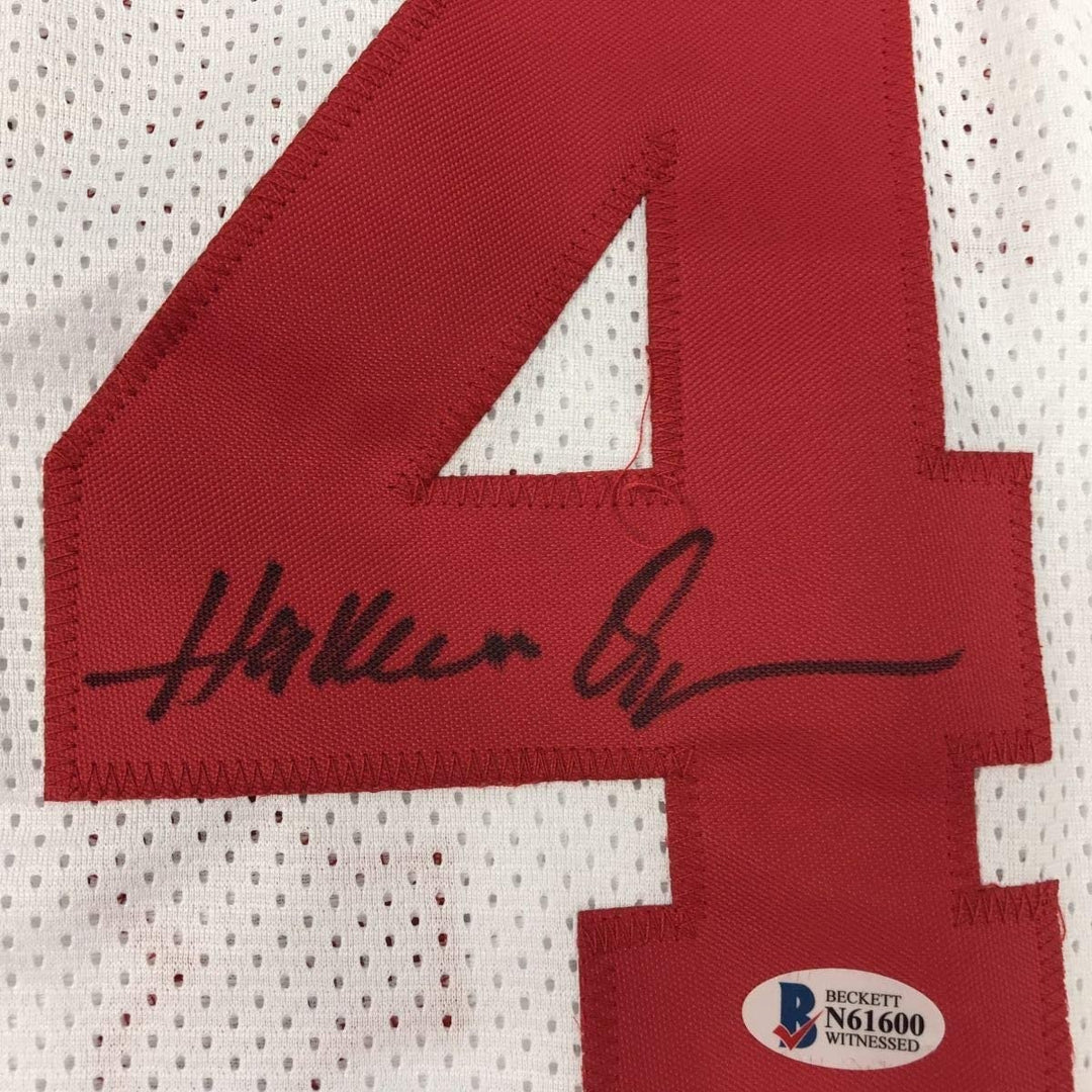 Autographed/Signed Hakeem Olajuwon Houston White Jersey Beckett BAS COA