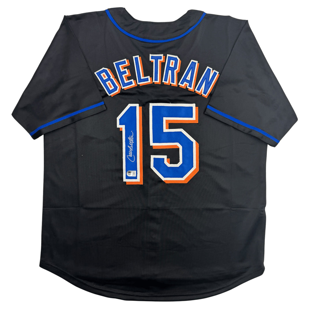 Autographed/Signed Carlos Beltran New York Black Jersey BAS COA