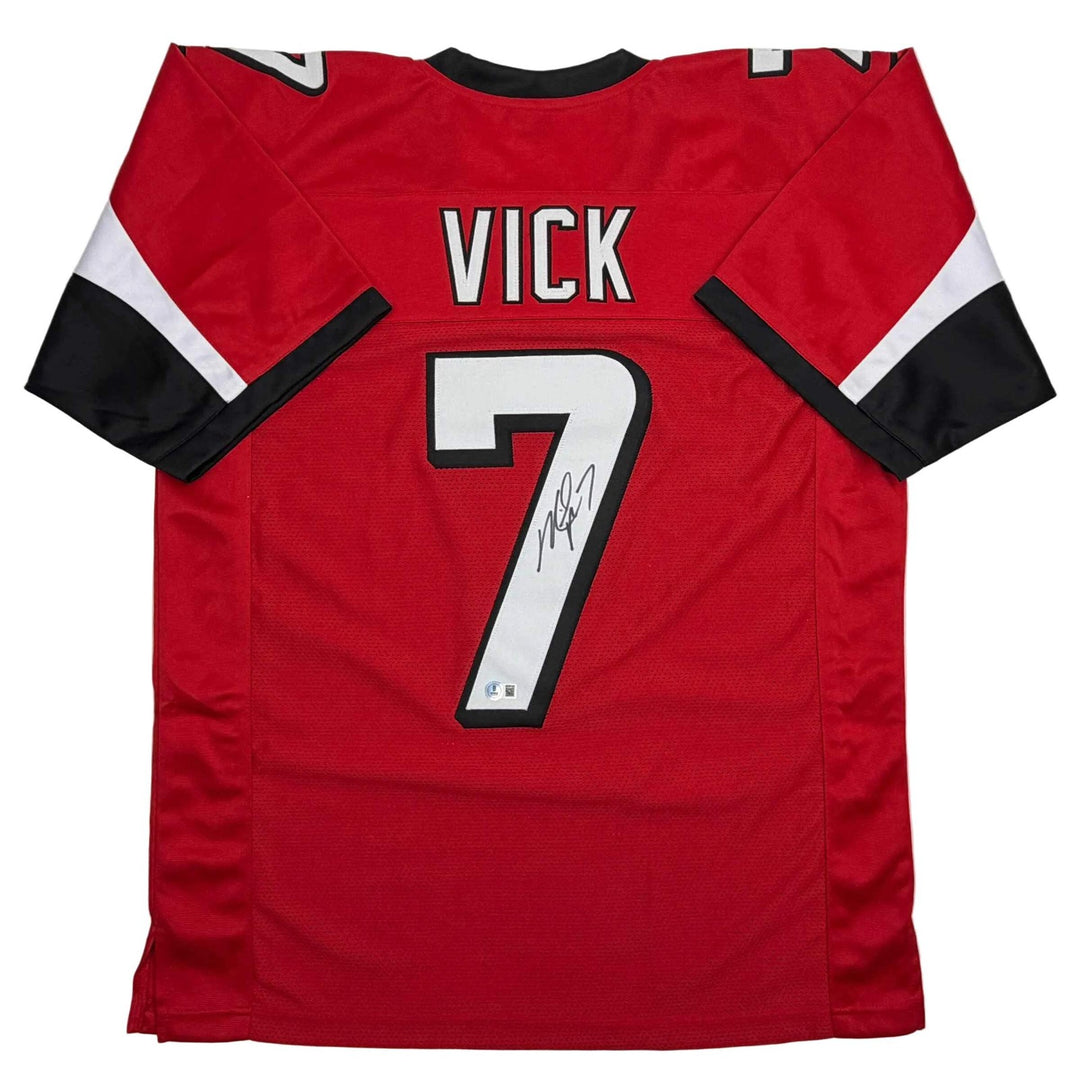 Autographed/Signed MICHAEL MIKE VICK Atlanta Red Football Jersey PSA/DNA COA