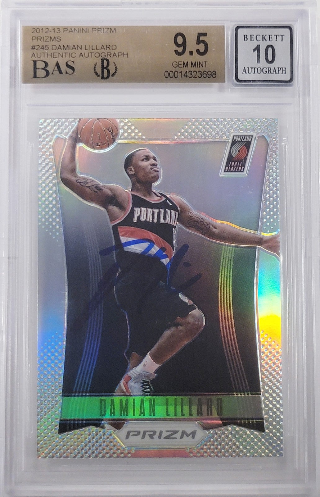 Damian Lillard Signed 2012-13 Panini Prizm Prizms RC 245 BGS 9.5 Sig 10 Beckett