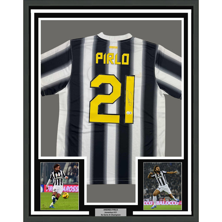 Framed Autographed/Signed Andrea Pirlo 35x39 Juventus White Jersey Beckett COA