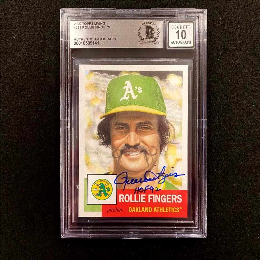 Rollie Fingers signed 2020 Topps Living Set card #281 A's ~ Beckett BAS 10 Auto